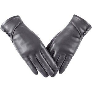 Women's Winter Leather Gloves Touch Screen Wool Lined Windproof Warm Suede Grey